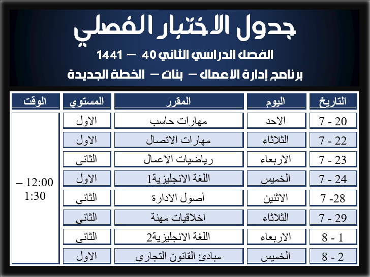 الاختبار الفصلي - برنامج إدارة الأعمال - بنات - الفصل الدراسي الثاني - 40 - 1441 هـ